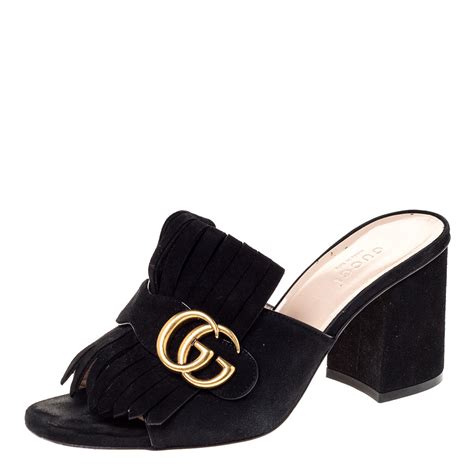 gucci women's mules black|Gucci marmont fringe mules.